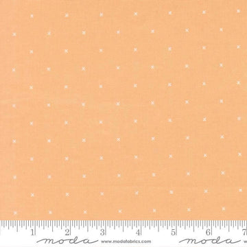 Image of Joysome Tiny Peel Cantaloupe quilting cotton fabric by Corey Yoder for Moda Fabrics. Features tiny xs on an orange background. Cute Little Fabric Shop.