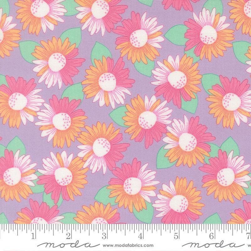 Image of Joysome Delightful Wisteria quilting cotton fabric by Corey Yoder for Moda Fabrics. Features flowers on a purple background. Cute Little Fabric Shop.