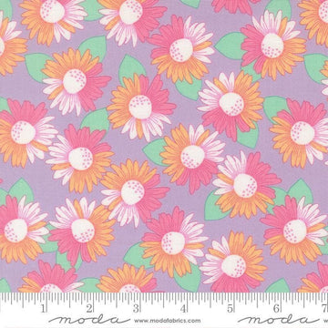Image of Joysome Delightful Wisteria quilting cotton fabric by Corey Yoder for Moda Fabrics. Features flowers on a purple background. Cute Little Fabric Shop.