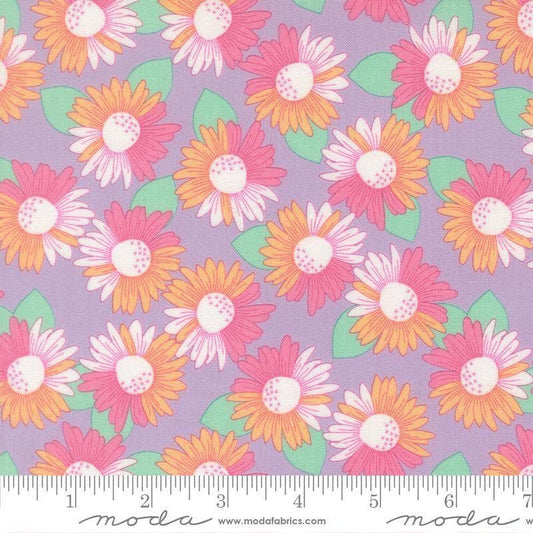 Image of Joysome Delightful Wisteria quilting cotton fabric by Corey Yoder for Moda Fabrics. Features flowers on a purple background. Cute Little Fabric Shop.