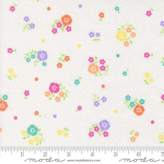 Image of Joysome Hand Picked Cloud quilting cotton fabric by Corey Yoder for Moda Fabrics. Features flowers on a white background. Cute Little Fabric Shop.