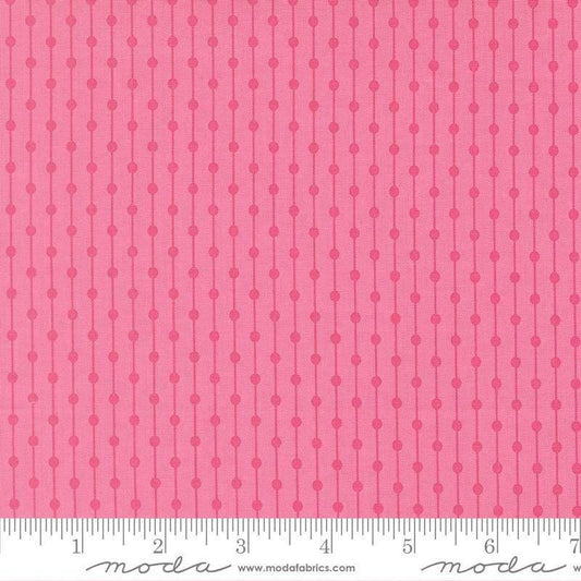 Image of Joysome Jelly Bracelet Petal quilting cotton fabric by Corey Yoder for Moda Fabrics. Features stripes and dots on a pink background. Cute Little Fabric Shop.