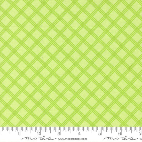 Image of Joysome Charming Check Honeydew quilting cotton fabric by Corey Yoder for Moda Fabrics. Features a geometric pattern on a green background. Cute Little Fabric Shop.