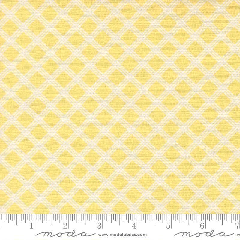 Image of Joysome Charming Check Sunshine quilting cotton fabric by Corey Yoder for Moda Fabrics. Features squares on a yellow background. Cute Little Fabric Shop.