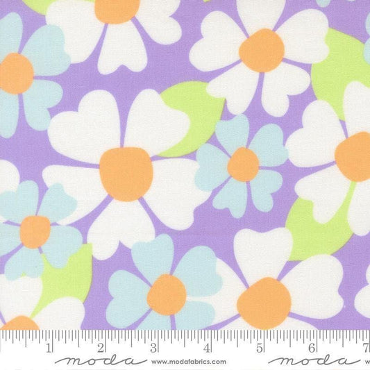 Image of Joysome Large Floral Lavender quilting cotton fabric by Corey Yoder for Moda Fabrics. Features flowers on a purple background. Cute Little Fabric Shop.
