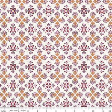 Image of Where the Wild Flowers Area Damask Cream quilting cotton fabric by Judi Madsen for Riley Blake Designs. Features a geometric pattern on a cream background. Cute Little Fabric Shop.