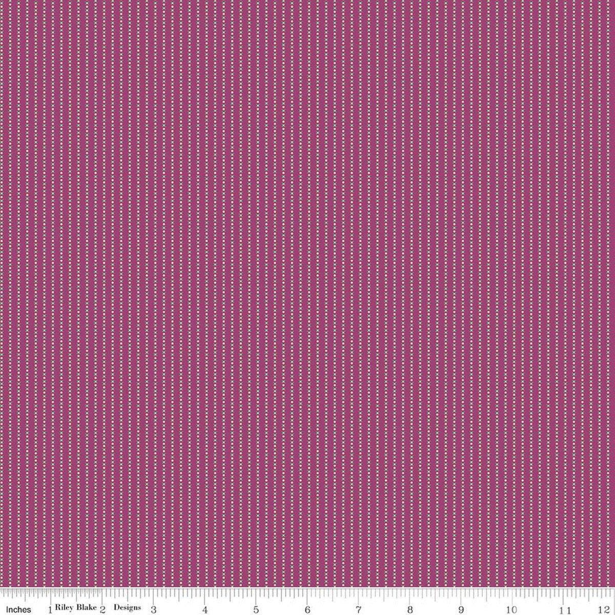 Image of Where the Wild Flowers Area Stripes Fuchsia quilting cotton fabric by Judi Madsen for Riley Blake Designs. Features stripes on a purple background. Cute Little Fabric Shop.