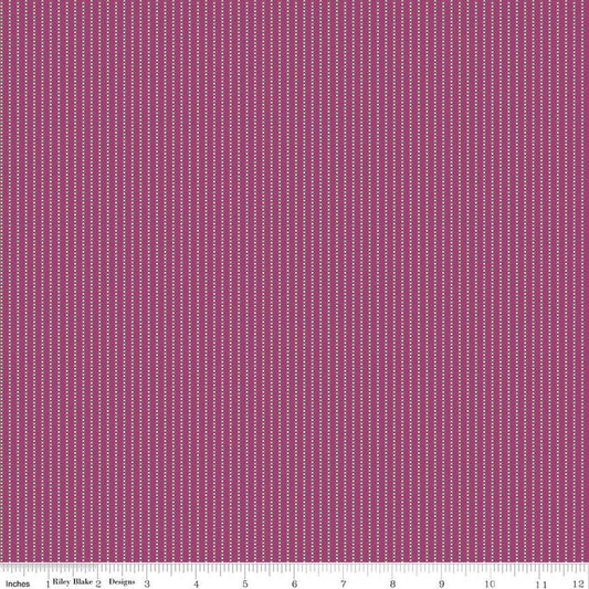 Image of Where the Wild Flowers Area Stripes Fuchsia quilting cotton fabric by Judi Madsen for Riley Blake Designs. Features stripes on a purple background. Cute Little Fabric Shop.