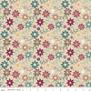 Image of Where the Wild Flowers Area Dancy Beige quilting cotton fabric by Judi Madsen for Riley Blake Designs. Features flowers on a tan background. Cute Little Fabric Shop.