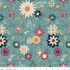 Image of Where the Wild Flowers Area Main Wedgewood quilting cotton fabric by Judi Madsen for Riley Blake Designs. Features flowers on a blue background. Cute Little Fabric Shop.
