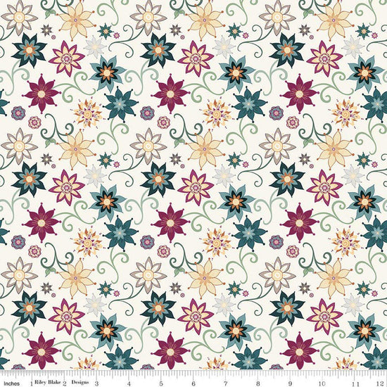 Image of Where the Wild Flowers Area Dance Cream quilting cotton fabric by Judi Madsen for Riley Blake Designs. Features flowers on a cream background. Cute Little Fabric Shop.