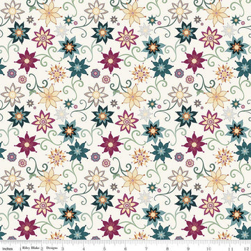 Image of Where the Wild Flowers Area Dance Cream quilting cotton fabric by Judi Madsen for Riley Blake Designs. Features flowers on a cream background. Cute Little Fabric Shop.