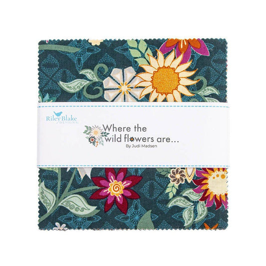 Where the Wild Flowers Are 5" Stacker Floral Fabric - 5-18250-42 - 42-piece Precut - Riley Blake Quilting Cotton Fabric