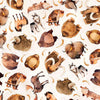Image of Terrors of the Pleistocene Pleistocene Toss Cream quilting cotton fabric by Morris Creative Group for QT Fabrics. Features extinct animals on a white background. Cute Little Fabric Shop.