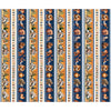 Image of Terrors of the Pleistocene Pleistocene Border Stripe Multi quilting cotton fabric by Morris Creative Group for QT Fabrics. Features extinct animals on a brown and blue background. Cute Little Fabric Shop.