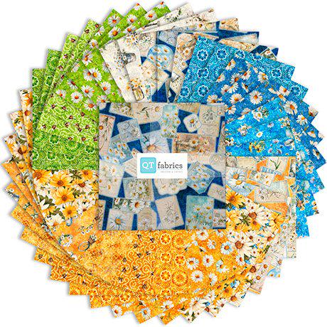 Daisy Delights 10" Stacker Floral Fabric - 10SQ DADE 6PKD - 42-Piece Precut - QT Fabrics Quilting Cotton Fabric