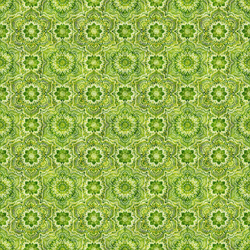 Image of Daisy Delights Floral Arabesque Lime quilting cotton fabric by Morris Creative Group for QT Fabrics. Features flowers on a green background. Cute Little Fabric Shop.