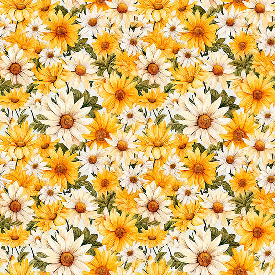 Image of Daisy Delights Packed Daisies Green quilting cotton fabric by Morris Creative Group for QT Fabrics. Features flowers on a green background. Cute Little Fabric Shop.