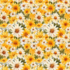 Image of Daisy Delights Packed Daisies Green quilting cotton fabric by Morris Creative Group for QT Fabrics. Features flowers on a green background. Cute Little Fabric Shop.