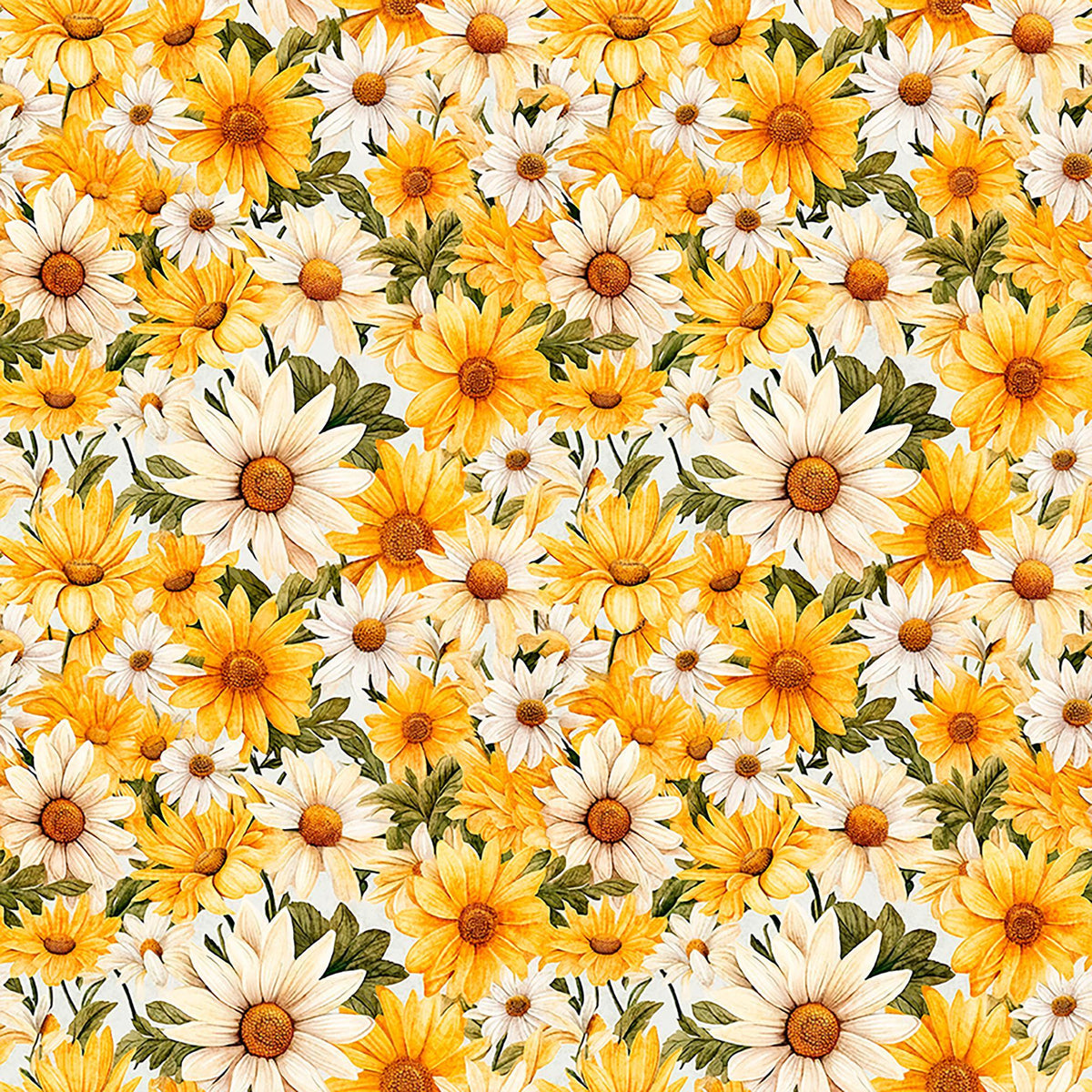 Image of Daisy Delights Packed Daisies Green quilting cotton fabric by Morris Creative Group for QT Fabrics. Features flowers on a green background. Cute Little Fabric Shop.