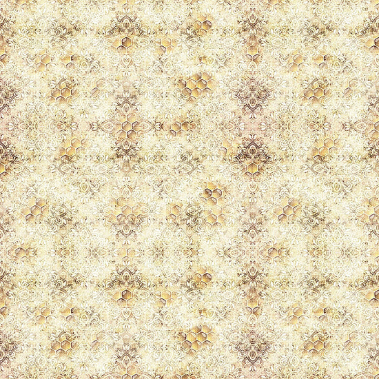 Image of Daisy Delights Bee Blender Cream quilting cotton fabric by Morris Creative Group for QT Fabrics. Features hexagons on a cream background. Cute Little Fabric Shop.