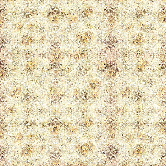 Image of Daisy Delights Bee Blender Cream quilting cotton fabric by Morris Creative Group for QT Fabrics. Features hexagons on a cream background. Cute Little Fabric Shop.