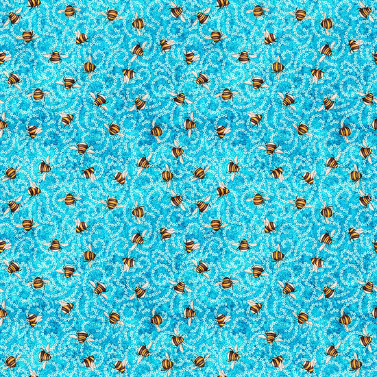 Image of Daisy Delights Ditsy Cyan quilting cotton fabric by Morris Creative Group for QT Fabrics. Features flowers on a blue background. Cute Little Fabric Shop.