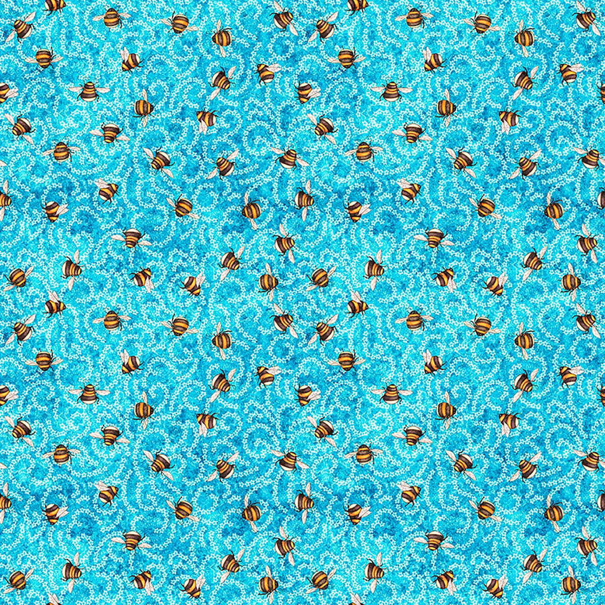 Image of Daisy Delights Ditsy Cyan quilting cotton fabric by Morris Creative Group for QT Fabrics. Features flowers on a blue background. Cute Little Fabric Shop.
