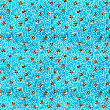 Image of Daisy Delights Ditsy Cyan quilting cotton fabric by Morris Creative Group for QT Fabrics. Features flowers on a blue background. Cute Little Fabric Shop.
