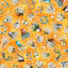 Image of Daisy Delights Garden Toss Orange quilting cotton fabric by Morris Creative Group for QT Fabrics. Features flowers on an orange background. Cute Little Fabric Shop.
