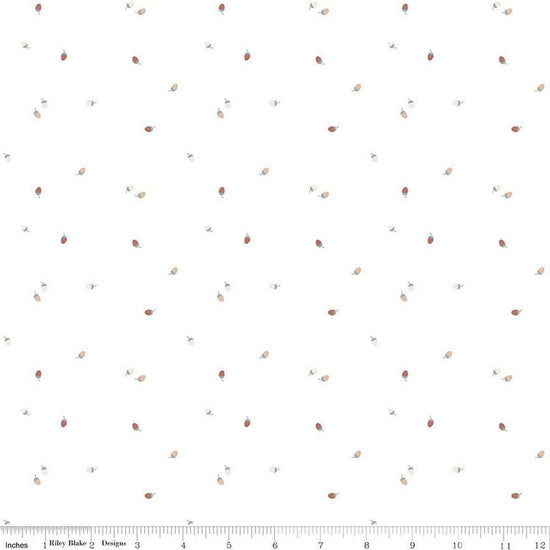 Image of Hush Hush 6 Bit of Berries White quilting cotton fabric by assorted designers for Riley Blake Designs. Features berries on a white background. Cute Little Fabric Shop.