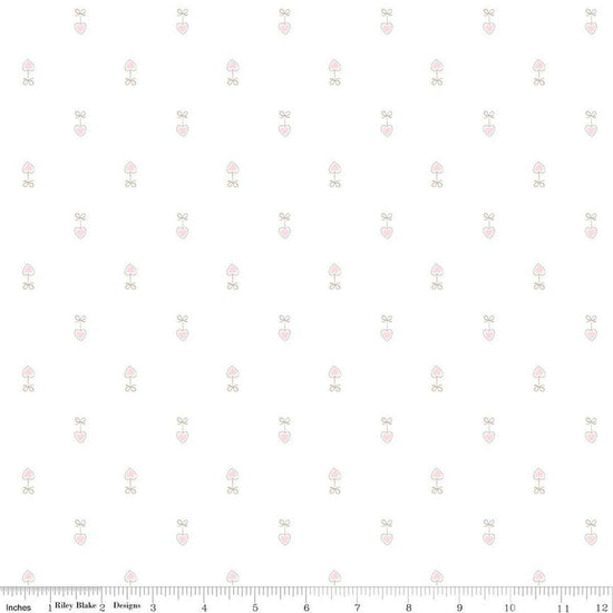 Image of Hush Hush 6 Heart on a String quilting cotton fabric by assorted designers for Riley Blake Designs. Features hearts on a white background. Cute Little Fabric Shop.