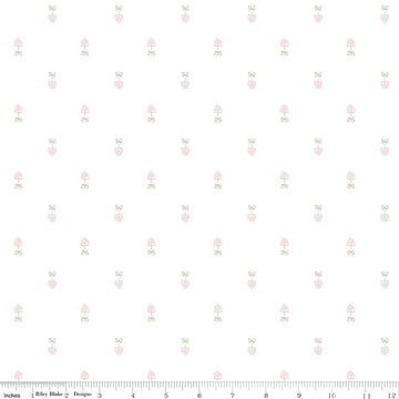 Image of Hush Hush 6 Heart on a String quilting cotton fabric by assorted designers for Riley Blake Designs. Features hearts on a white background. Cute Little Fabric Shop.