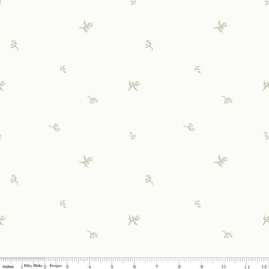Image of Hush Hush 6 Petal Perfect White quilting cotton fabric by assorted designers for Riley Blake Designs. Features flowers on a white background. Cute Little Fabric Shop.