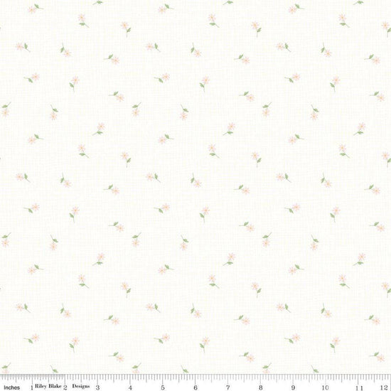 Image of Hush Hush 6 Oopsies Daisy White quilting cotton fabric by assorted designers for Riley Blake Designs. Features flowers on a white background. Cute Little Fabric Shop.