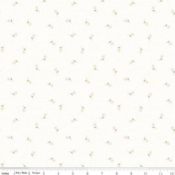 Image of Hush Hush 6 Oopsies Daisy White quilting cotton fabric by assorted designers for Riley Blake Designs. Features flowers on a white background. Cute Little Fabric Shop.