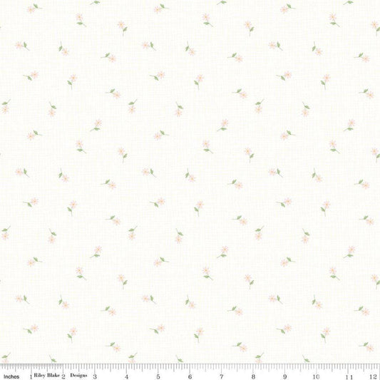 Image of Hush Hush 6 Oopsies Daisy White quilting cotton fabric by assorted designers for Riley Blake Designs. Features flowers on a white background. Cute Little Fabric Shop.