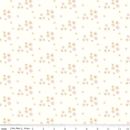 Image of Hush Hush 6 Grow for It! White quilting cotton fabric by assorted designers for Riley Blake Designs. Features flowers on a white background. Cute Little Fabric Shop.