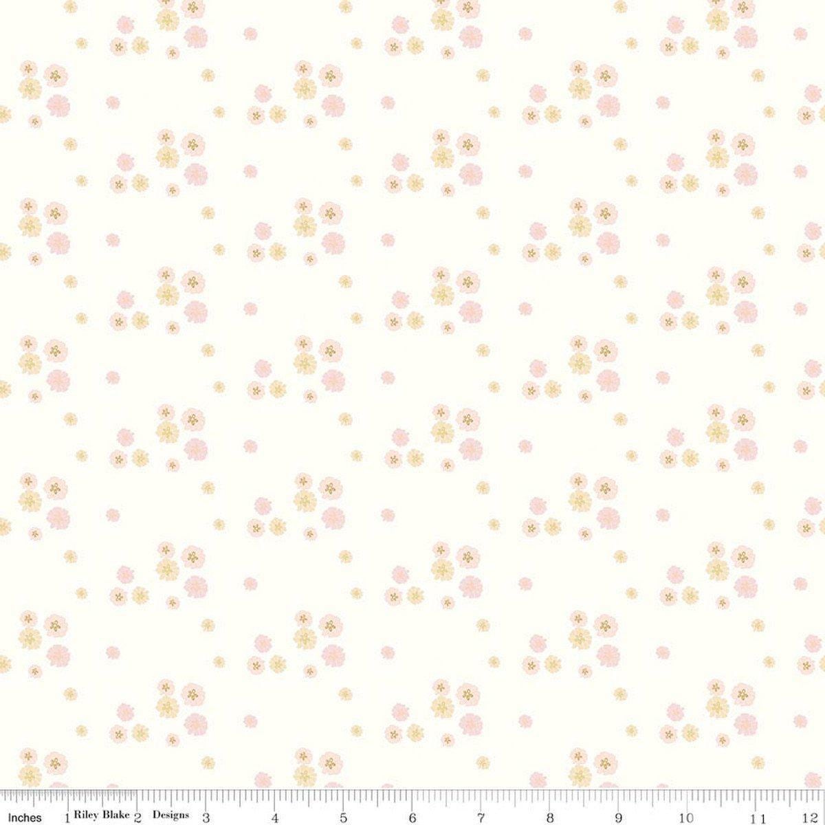 Image of Hush Hush 6 Grow for It! White quilting cotton fabric by assorted designers for Riley Blake Designs. Features flowers on a white background. Cute Little Fabric Shop.