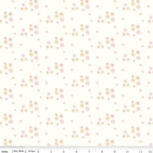 Image of Hush Hush 6 Grow for It! White quilting cotton fabric by assorted designers for Riley Blake Designs. Features flowers on a white background. Cute Little Fabric Shop.