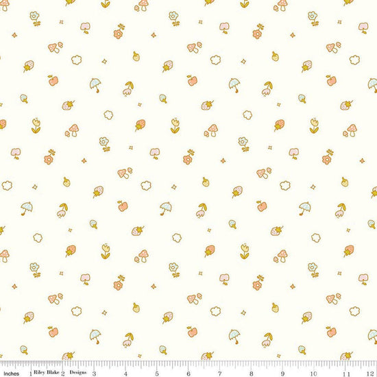 Image of Hush Hush 6 Tiny Wonders White quilting cotton fabric by assorted designers for Riley Blake Designs. Features plants on a white background. Cute Little Fabric Shop.