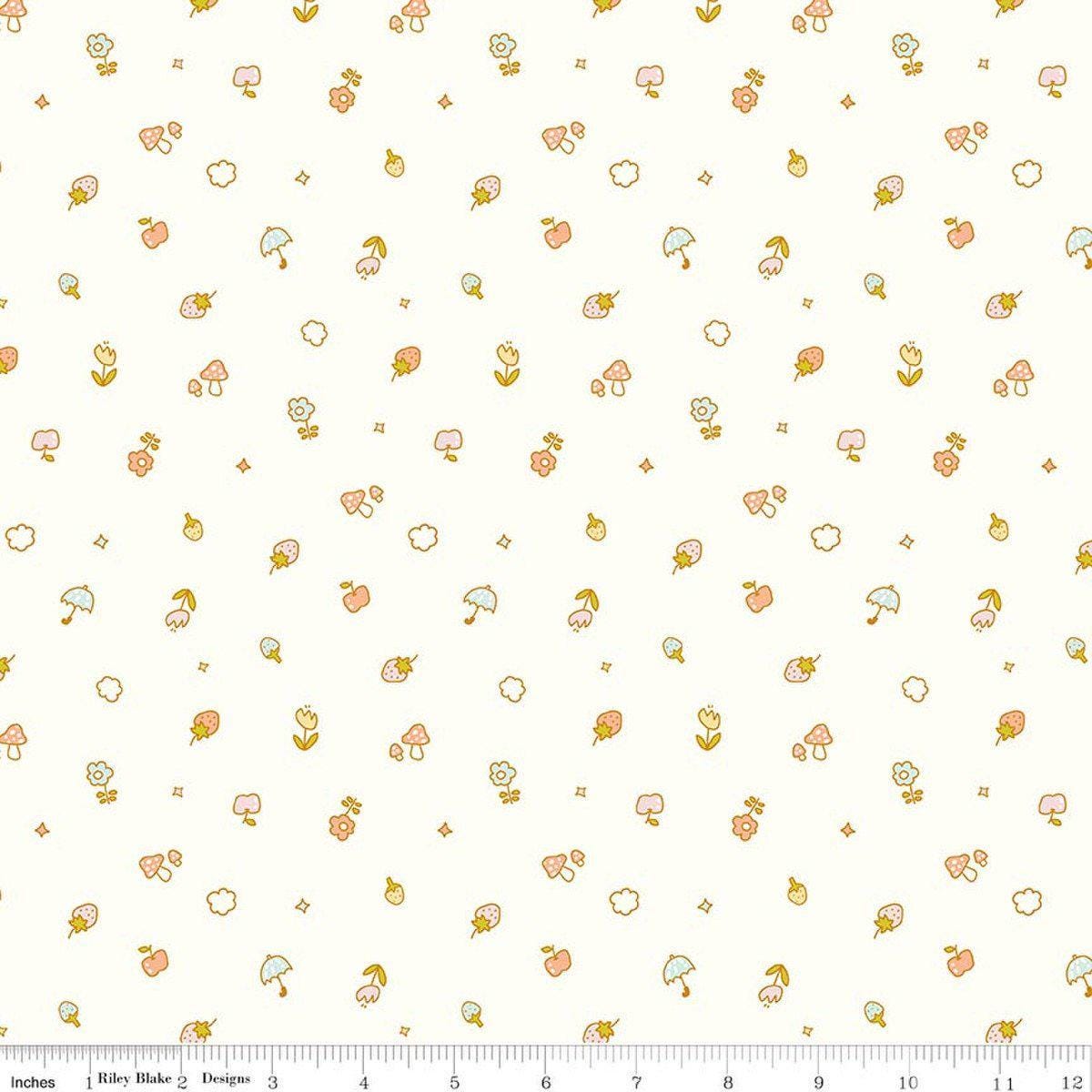 Image of Hush Hush 6 Tiny Wonders White quilting cotton fabric by assorted designers for Riley Blake Designs. Features plants on a white background. Cute Little Fabric Shop.