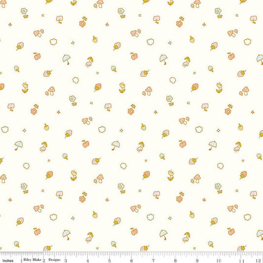 Image of Hush Hush 6 Tiny Wonders White quilting cotton fabric by assorted designers for Riley Blake Designs. Features plants on a white background. Cute Little Fabric Shop.