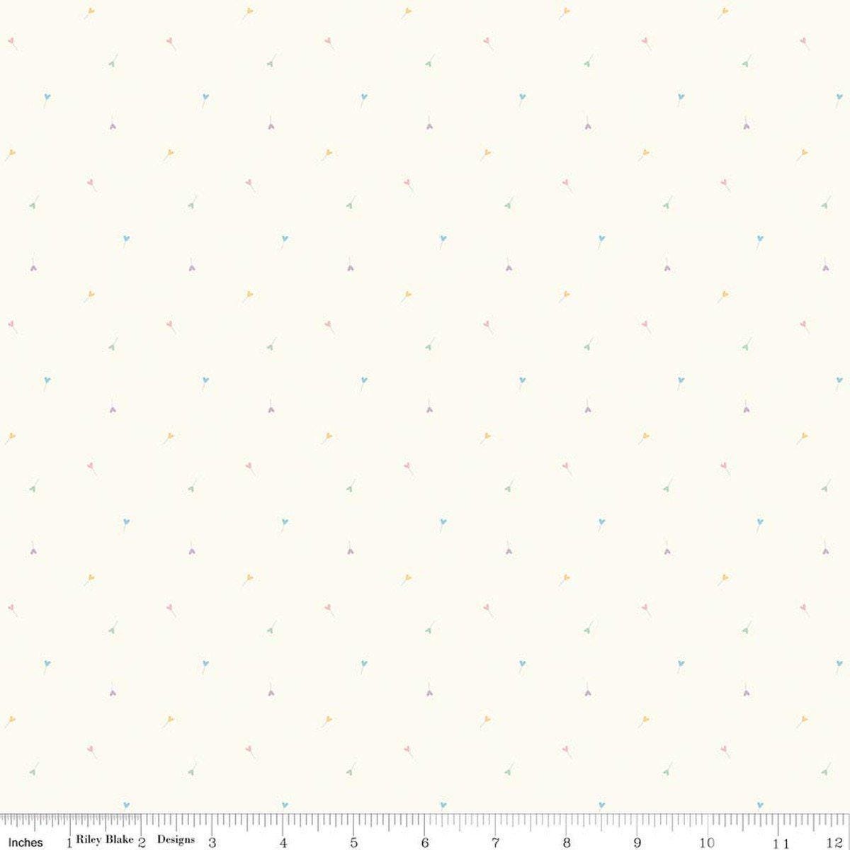 Image of Hush Hush 6 Lollies White quilting cotton fabric by assorted designers for Riley Blake Designs. Features lollypops on a white background. Cute Little Fabric Shop.