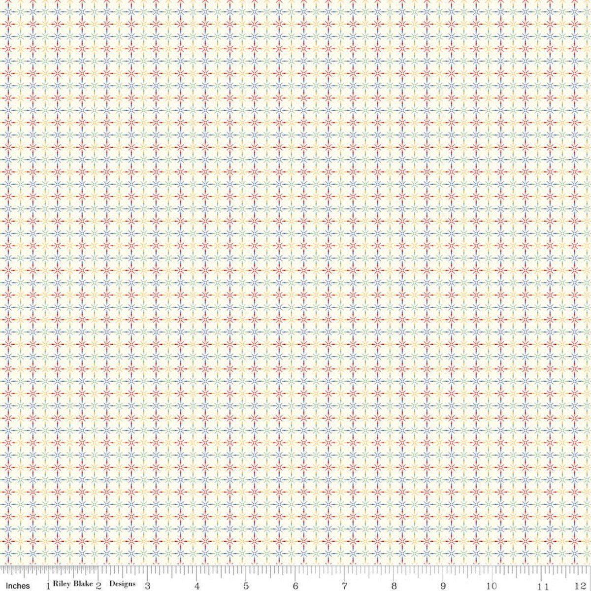 Image of Hush Hush 6 Star Crossed White quilting cotton fabric by assorted designers for Riley Blake Designs. Features a geometric pattern on a white background. Cute Little Fabric Shop.