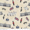 Image of Batiks Around the World London Toasted Almond quilting cotton fabric by Tara Reed for Riley Blake Designs. Features british government on a cream background. Cute Little Fabric Shop.