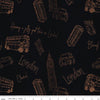 Image of Batiks Around the World London Raven quilting cotton fabric by Tara Reed for Riley Blake Designs. Features british landmarks on a black background. Cute Little Fabric Shop.