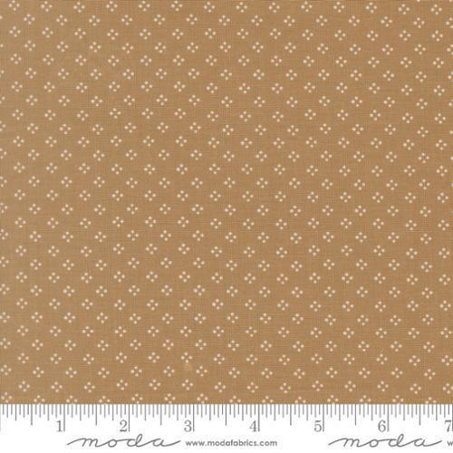 Image of Bug Collector Dot Dot Dot Stone quilting cotton fabric by Sweetwater for Moda Fabrics. Features circles on a brown background. Cute Little Fabric Shop.