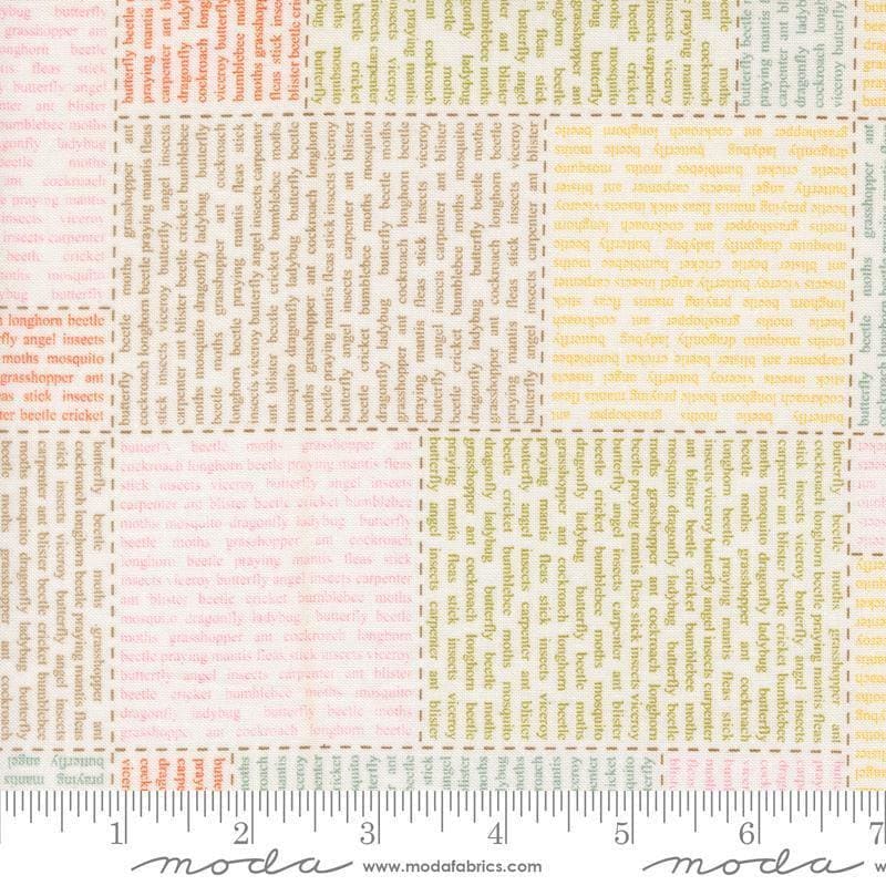 Image of Bug Collector In The News Cloud quilting cotton fabric by Sweetwater for Moda Fabrics. Features words on a white background. Cute Little Fabric Shop.