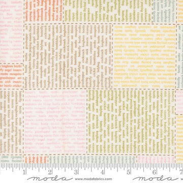 Image of Bug Collector In The News Cloud quilting cotton fabric by Sweetwater for Moda Fabrics. Features words on a white background. Cute Little Fabric Shop.
